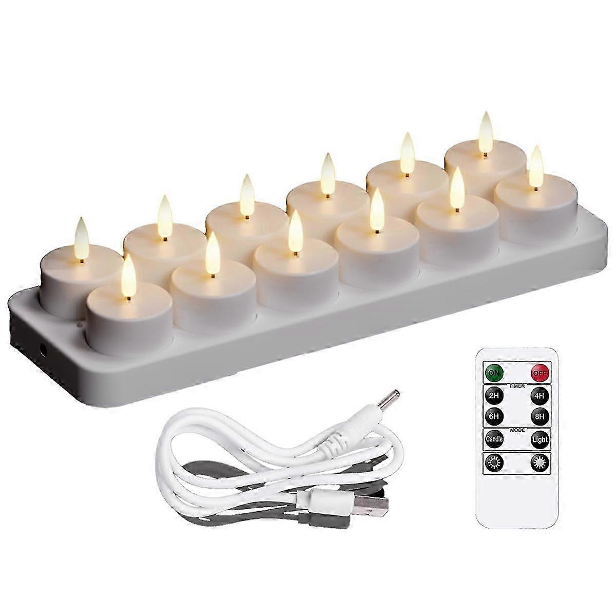 Paquet de 12 bougies chauffe-plat LED rechargeables avec une puissance longue durée