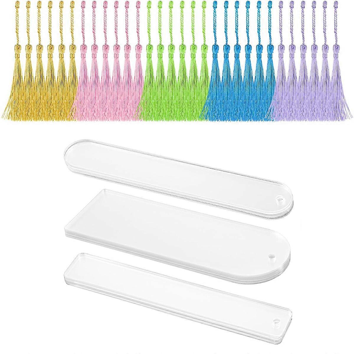Blank Acrylic Bookmarks, 30 PCS Clear Acrylic Bookmarks with 30 PCS Tassels for DIY Crafts, Hanging