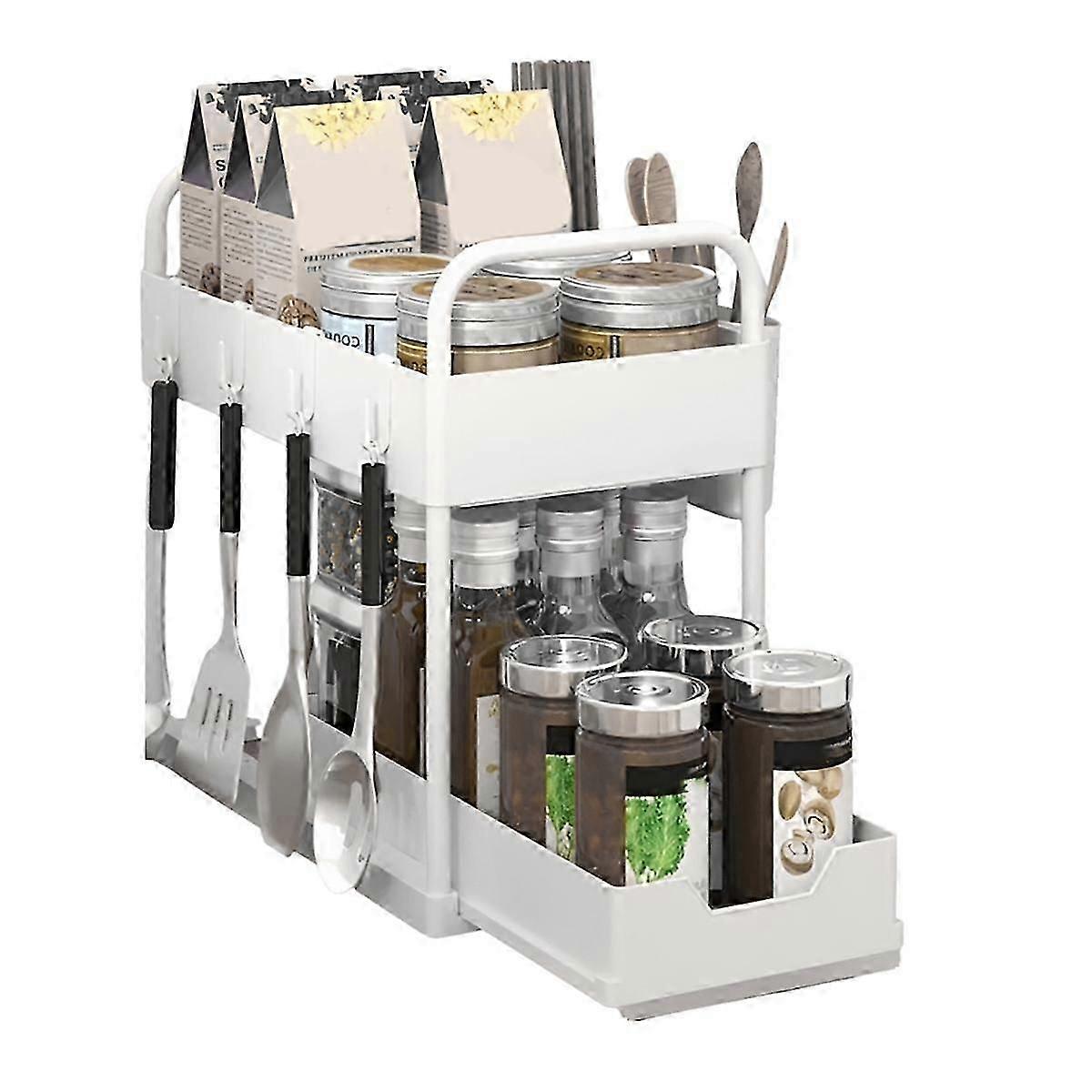Multifunctional Kitchen Rack Pull-Out Spice Rack Double-Layer Cabinet Storage Rack