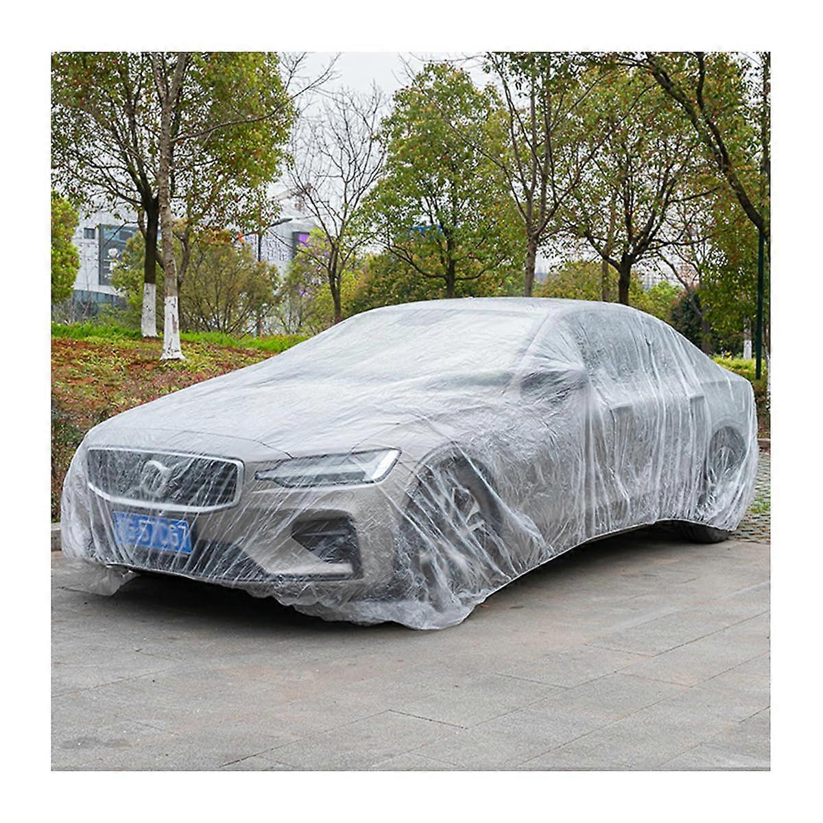 2 PCS Waterproof Clear Plastic Car Cover 15.7×24.7 ft Full Size Universal Dust and Rain Protection for SUV and Sedan