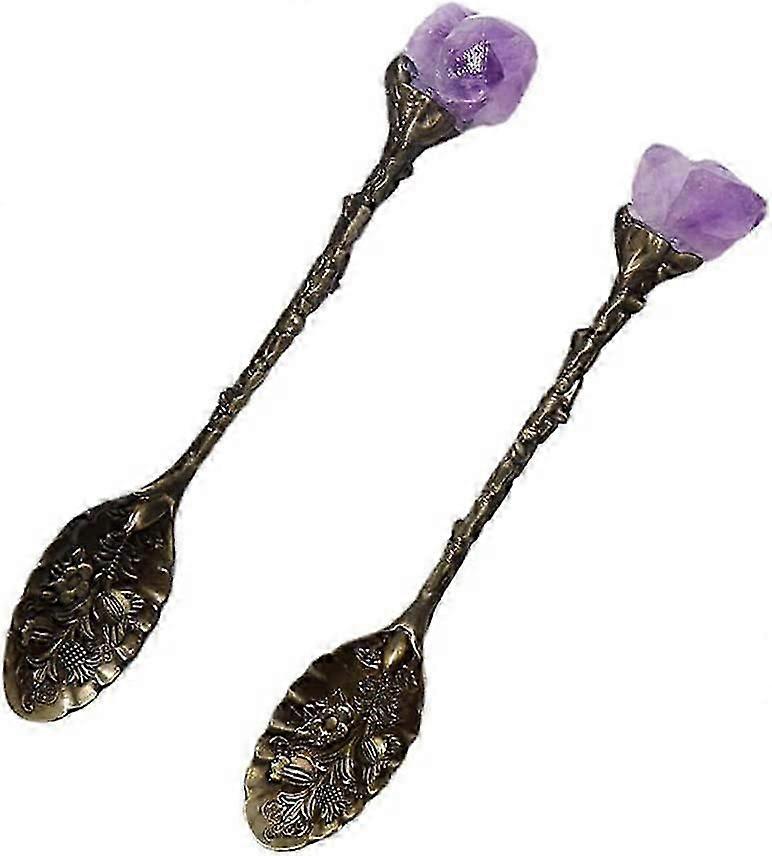 2 Pcs Purple Crystal Alloy Spoons Retro Spoons Coffee Spoons Tea Spoons Dessert Spoons