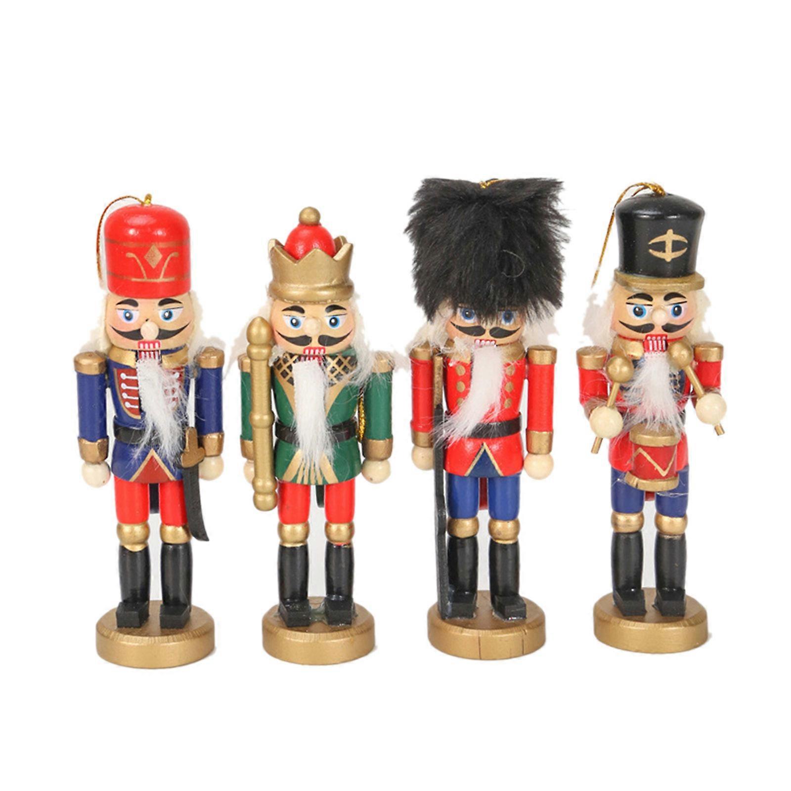 Wood Nutcrackers Soldier Figures Set of 4 Decorative Christmas Tree and Celebrations Ornaments Charm