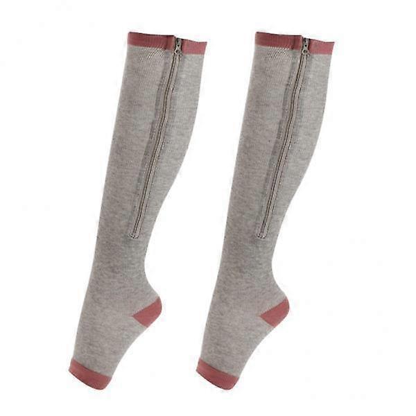 6X Compression Zip Up Socks Open-Toe Zipper Leg Support Knee Stocking Gray