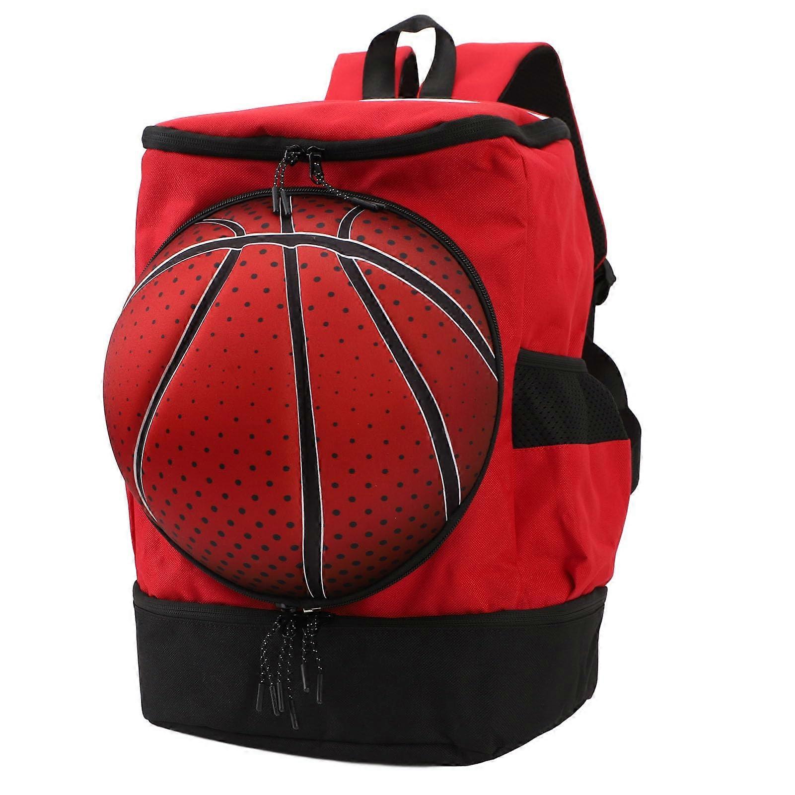 Football Backpack Large Capacity TearProof Oxford Cloth Basketball Bag With Shoe Compartment Red With Black