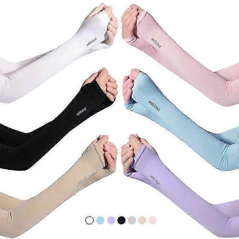 6ペアUV日焼け止めアームスリーブ-サムホール付きアイスシルク冷却スリーブ快適な長袖カバーコンプレッションスリーブ男性用女性アウトドゥ