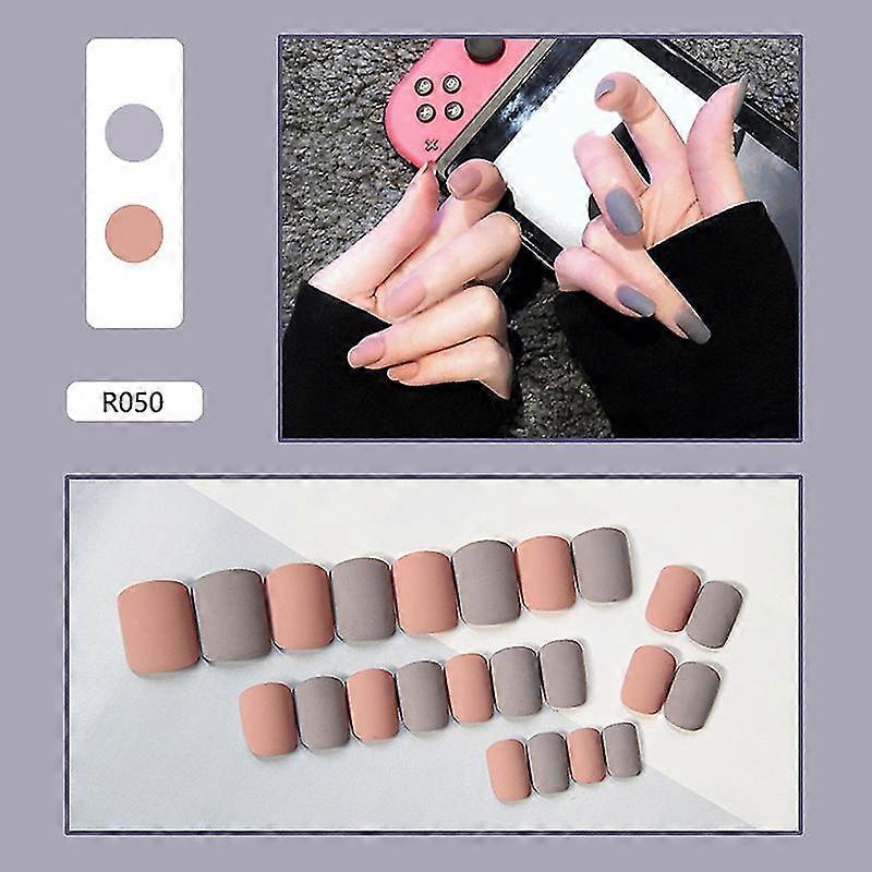 2025 Wuminglu 24pcs Solid Color Nail Patch Sweet Style Glue Type Removable Short Paragraph Manicure Save Time False Nail Patch New