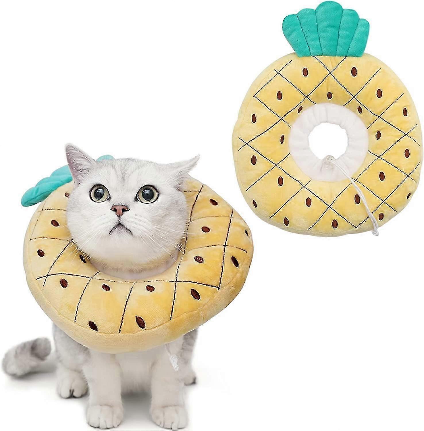 Adjustable Soft Cat Recovery Collar, Cute Cat Cone After Surgery for Kittens (Pineapple, Medium 7-18 lbs)