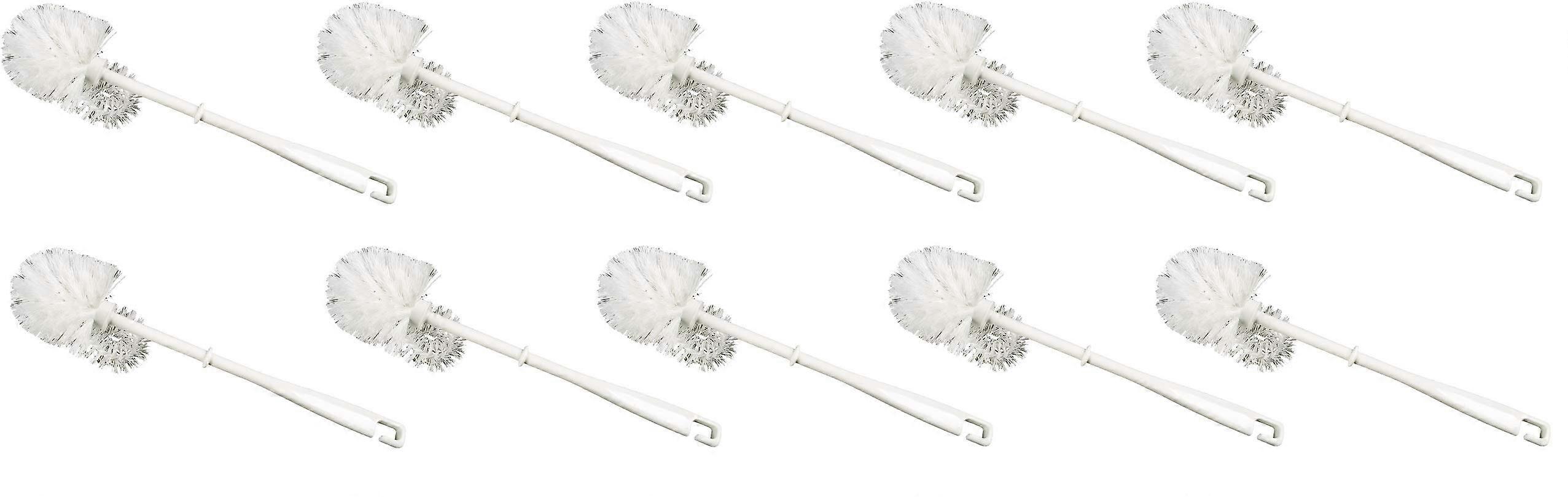 Toilet Brush, Replacement Toilet Brush with Long Handle, Easy Care Robust Bristles (Pack of 10, Toilet Brush, with Edge Cleaner) White Plastic