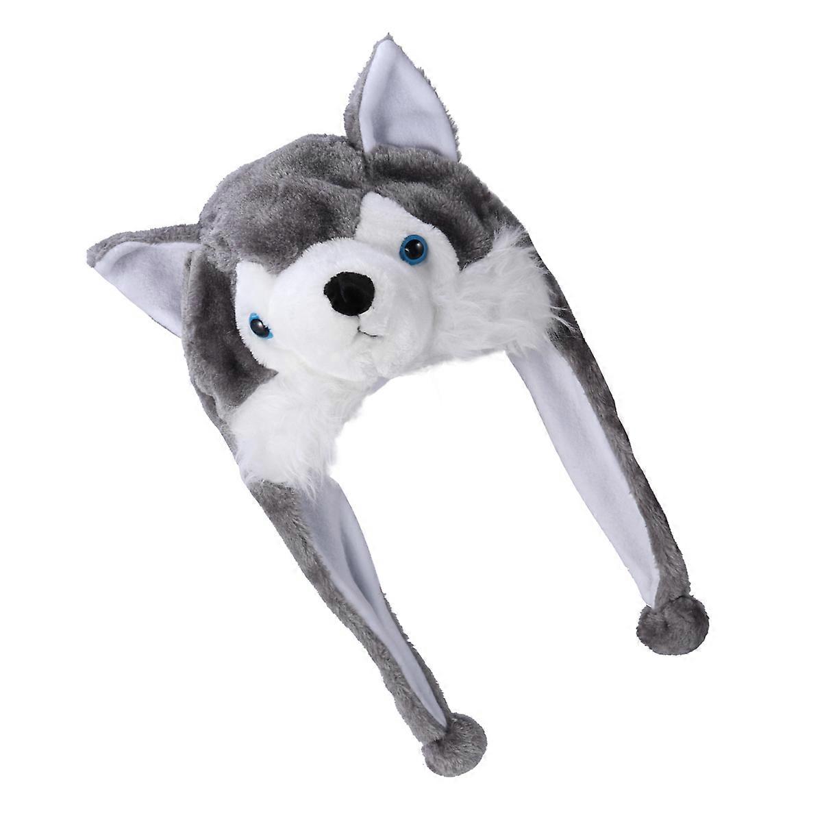 動物漫画の帽子愛らしいハスキーぬいぐるみ冬のスキースタイルの帽子子供大人大人グレー30x40cmイヤーフラップ保護暖かさ1個