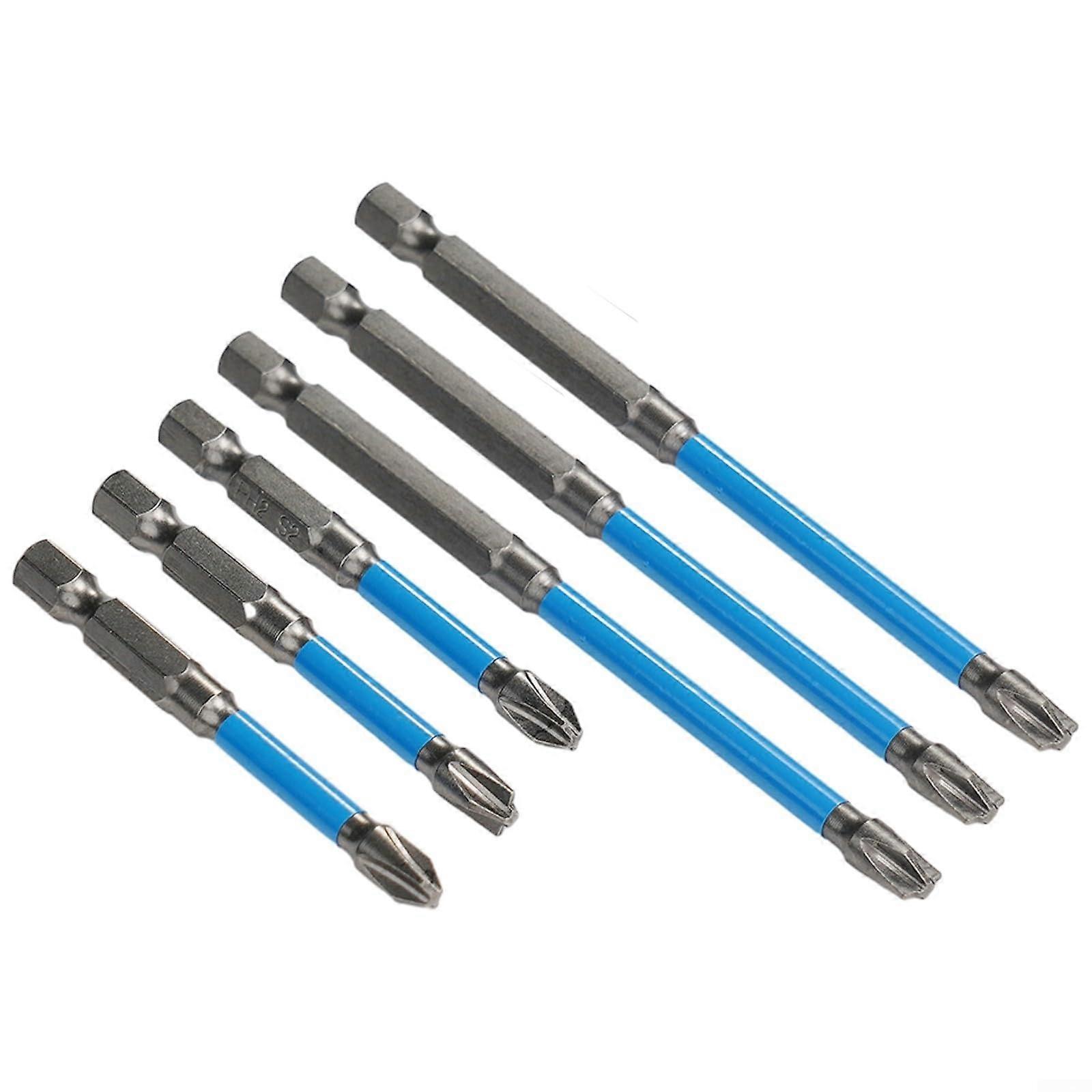 6-Piece FPH2 Magnetic Cross Screwdriver Bit Set, Alloy Steel for Electricians, Enhanced Durability and Compatibility