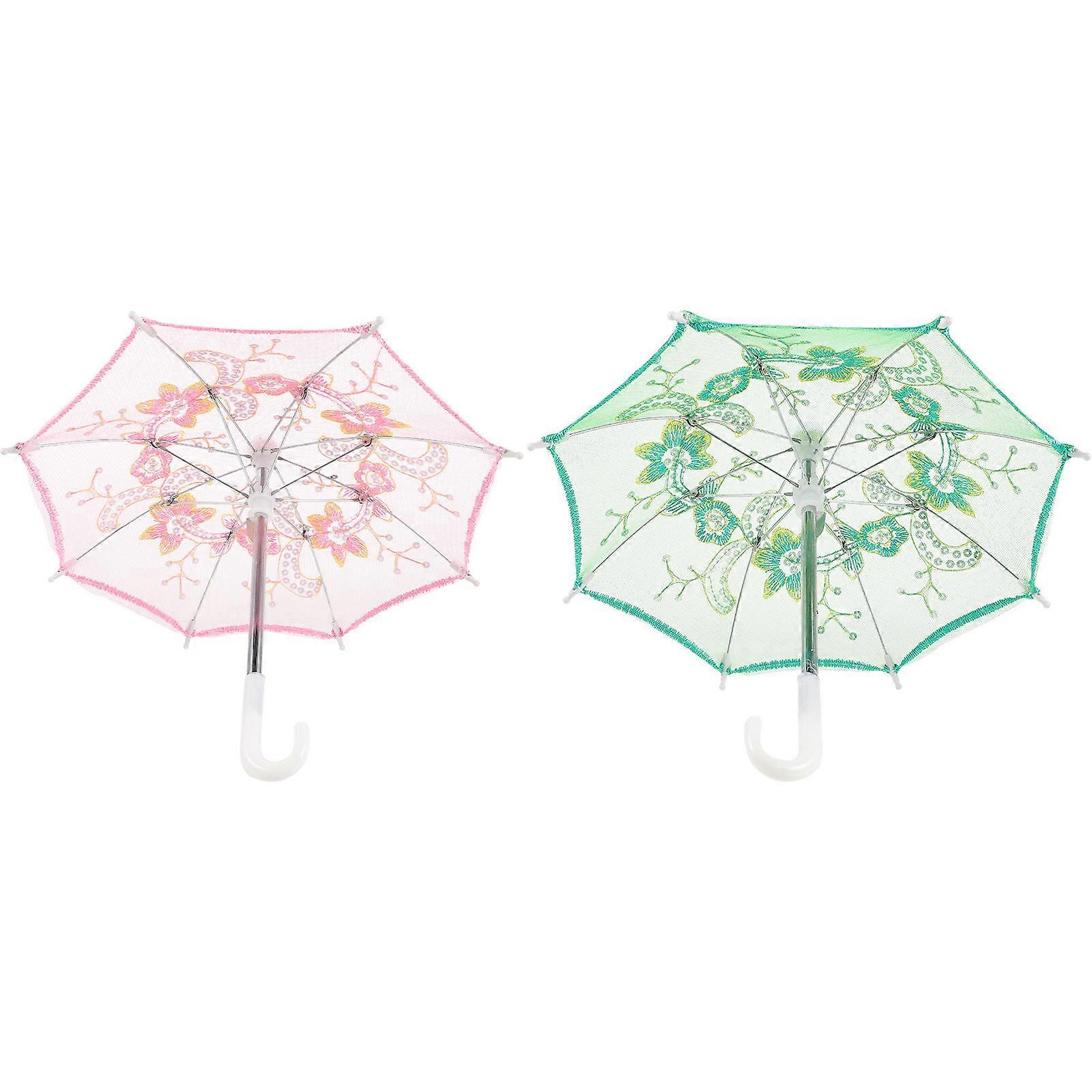 Cute Mini Doll Umbrella Micro Landscape Umbrella Assorted Color Diy Mini House Use For Students 2Pcs