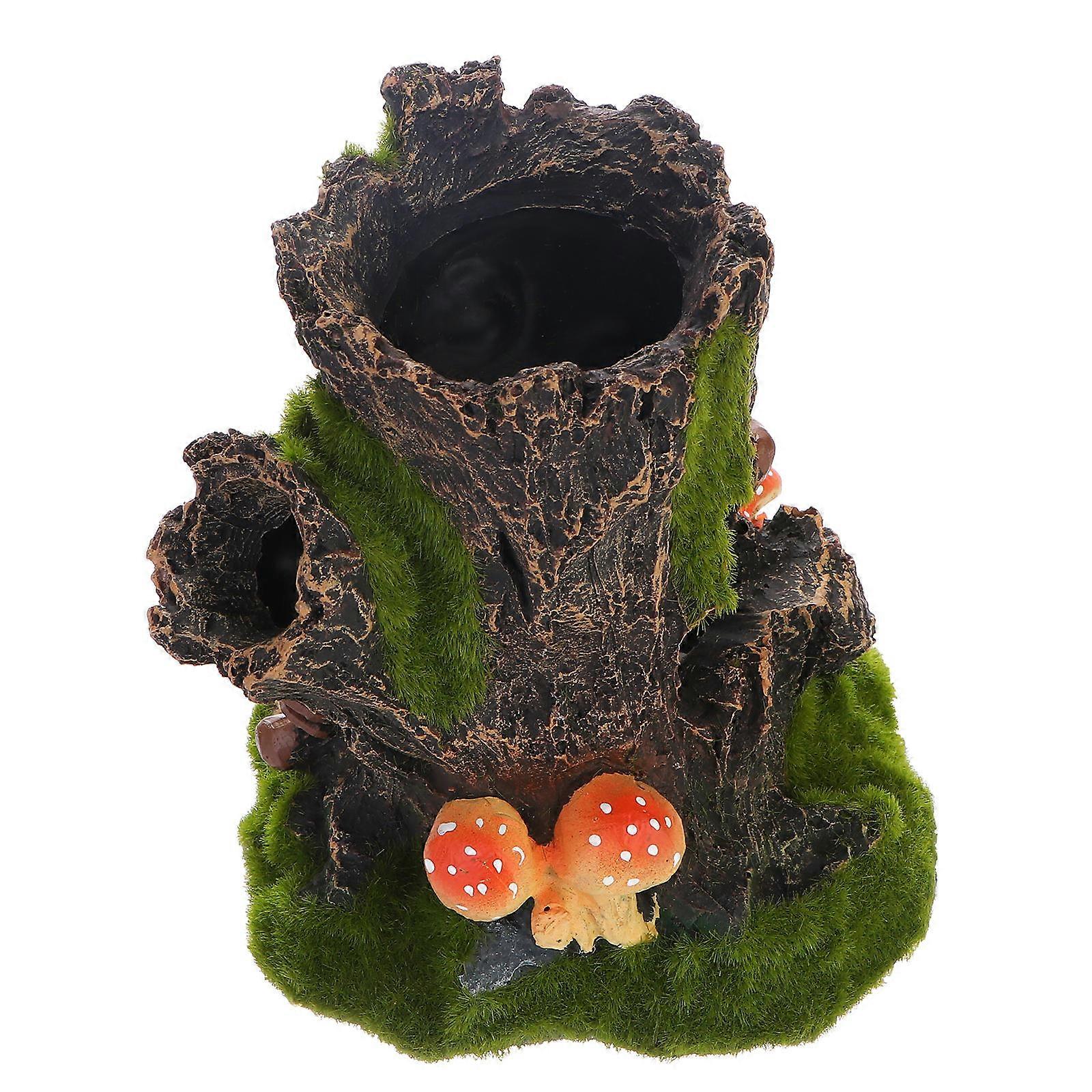 Aquarium Tree Cave Resin Tree Trunk Ornament Reptile Habitat Assorted Color 12X15CM 1Set