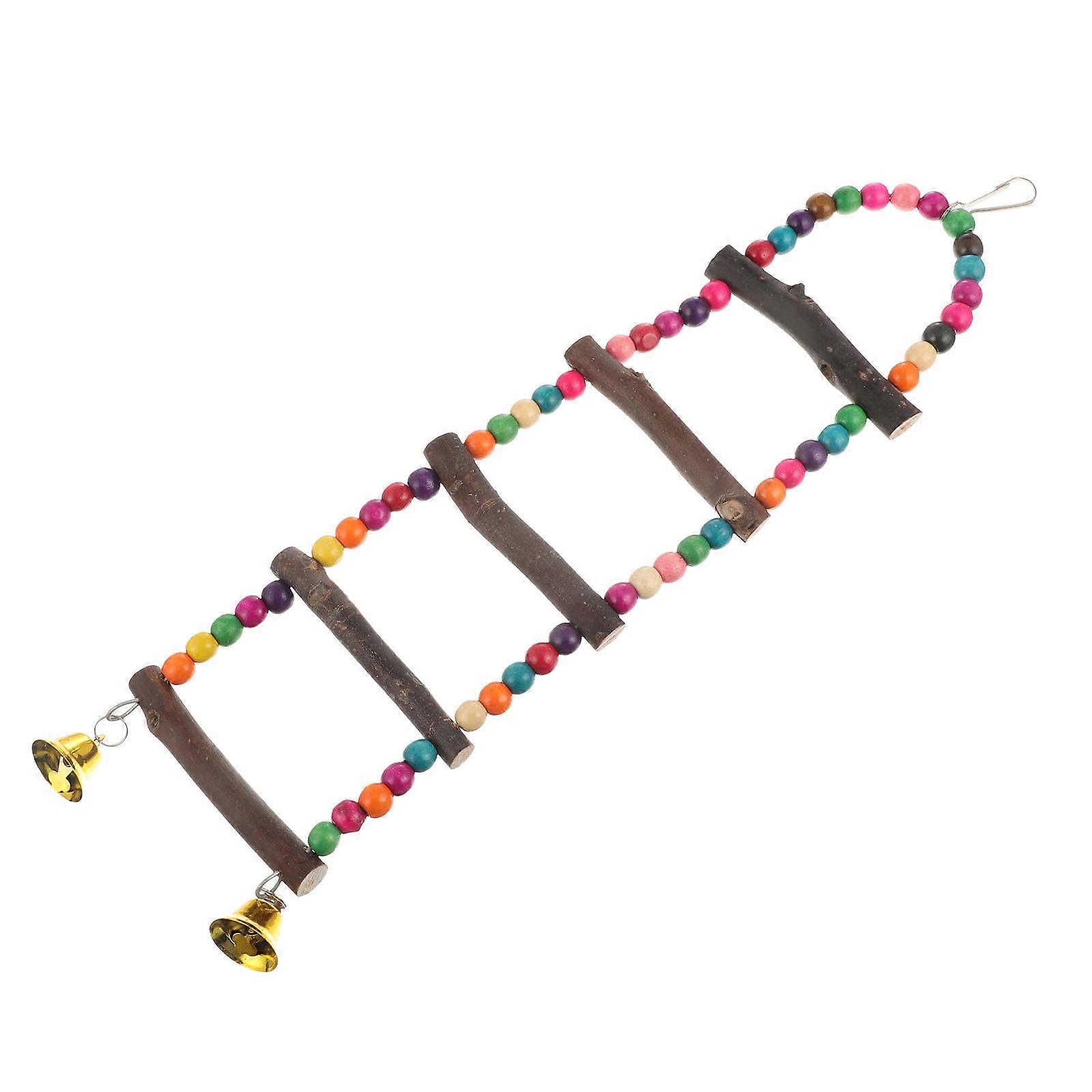 Wood Ladder with Bells for Parrot Bird Climbing Toy Composite Material Safe Chew Play