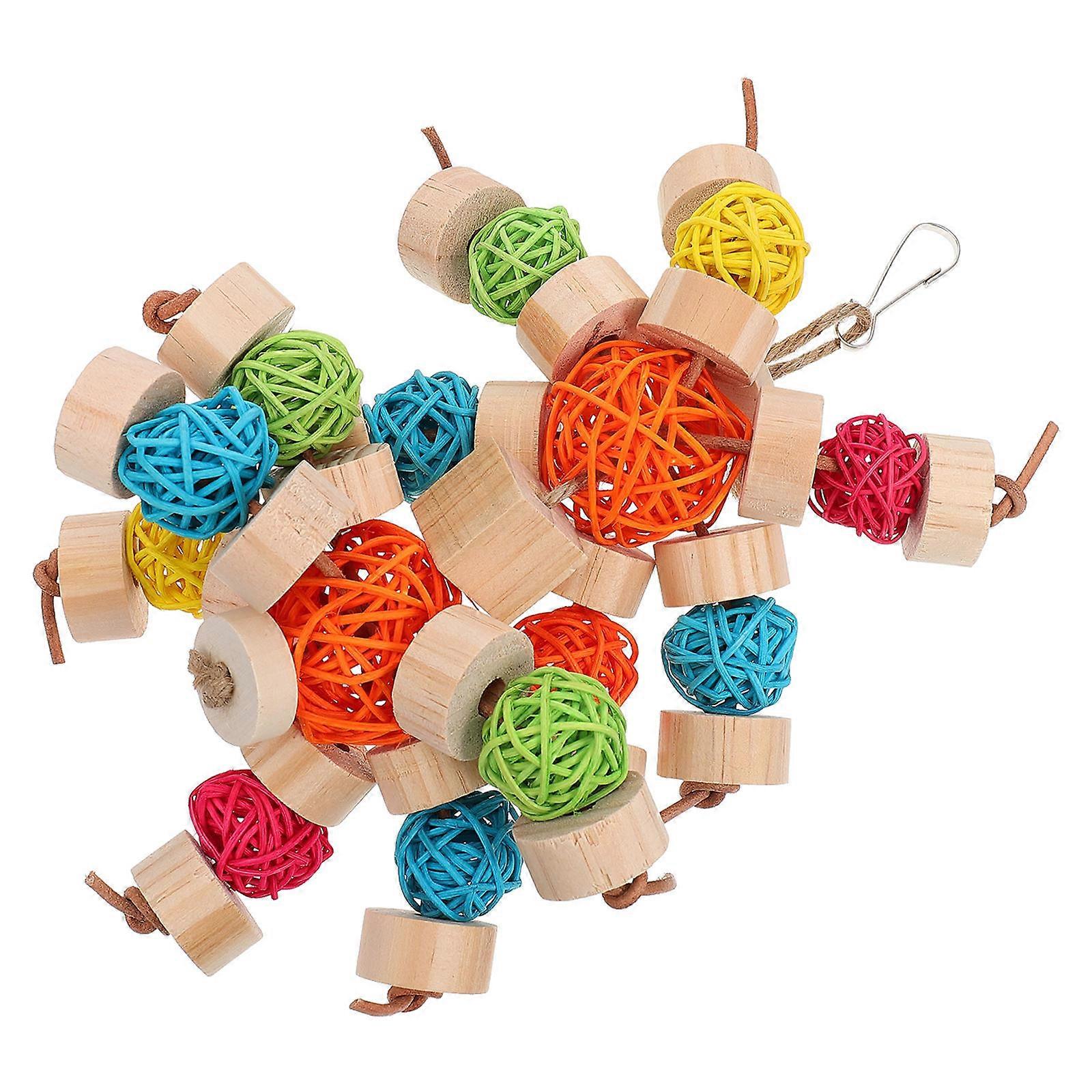 Parrot Chewing Toy Wood Bird Nibbling Toy Bird Cage Hanging Toy 1 Set