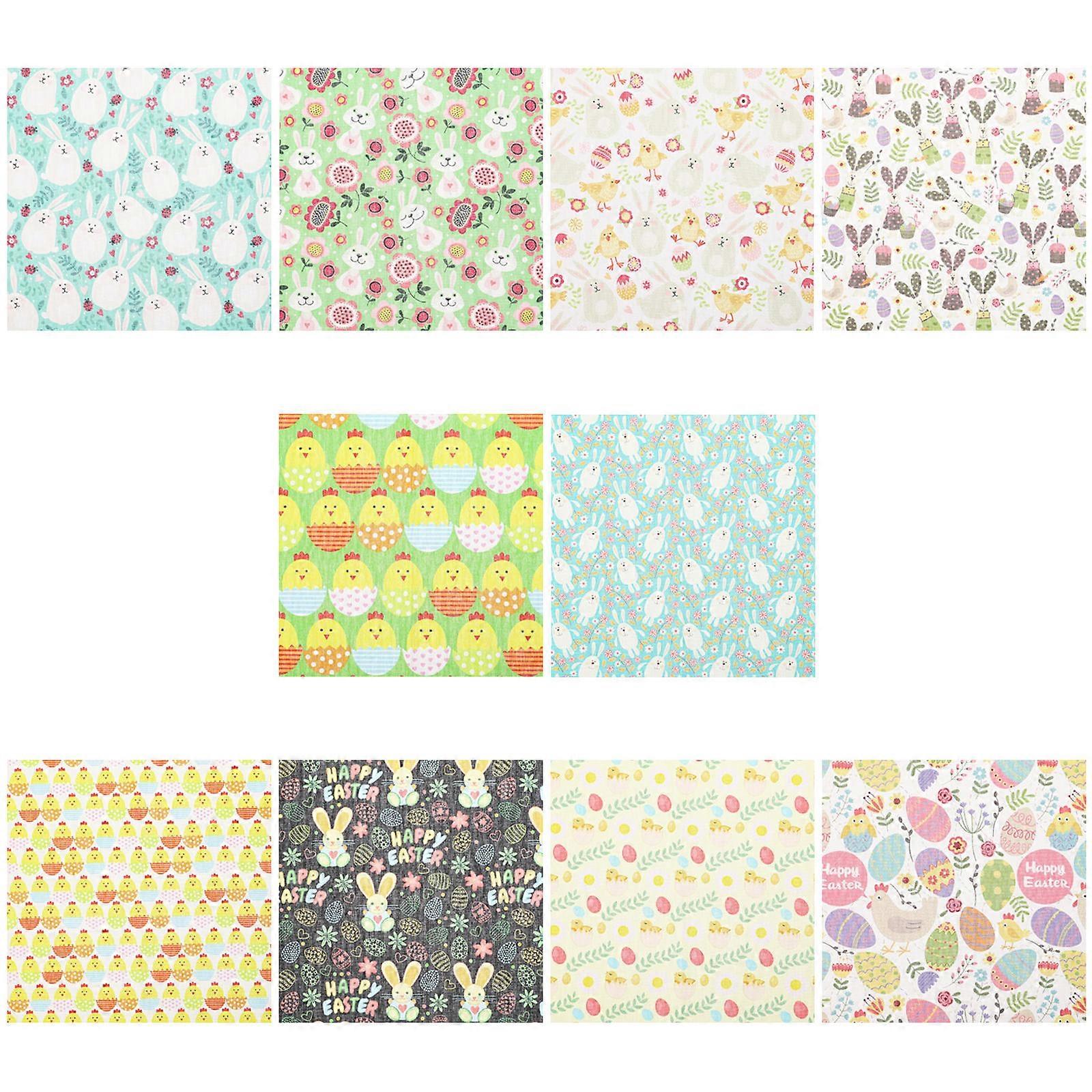 Cotton Quilting Fabrics Rabbit Printed Easter Quilting Patchwork Assorted Color 25X25X0.1CM Diy 10Pcs