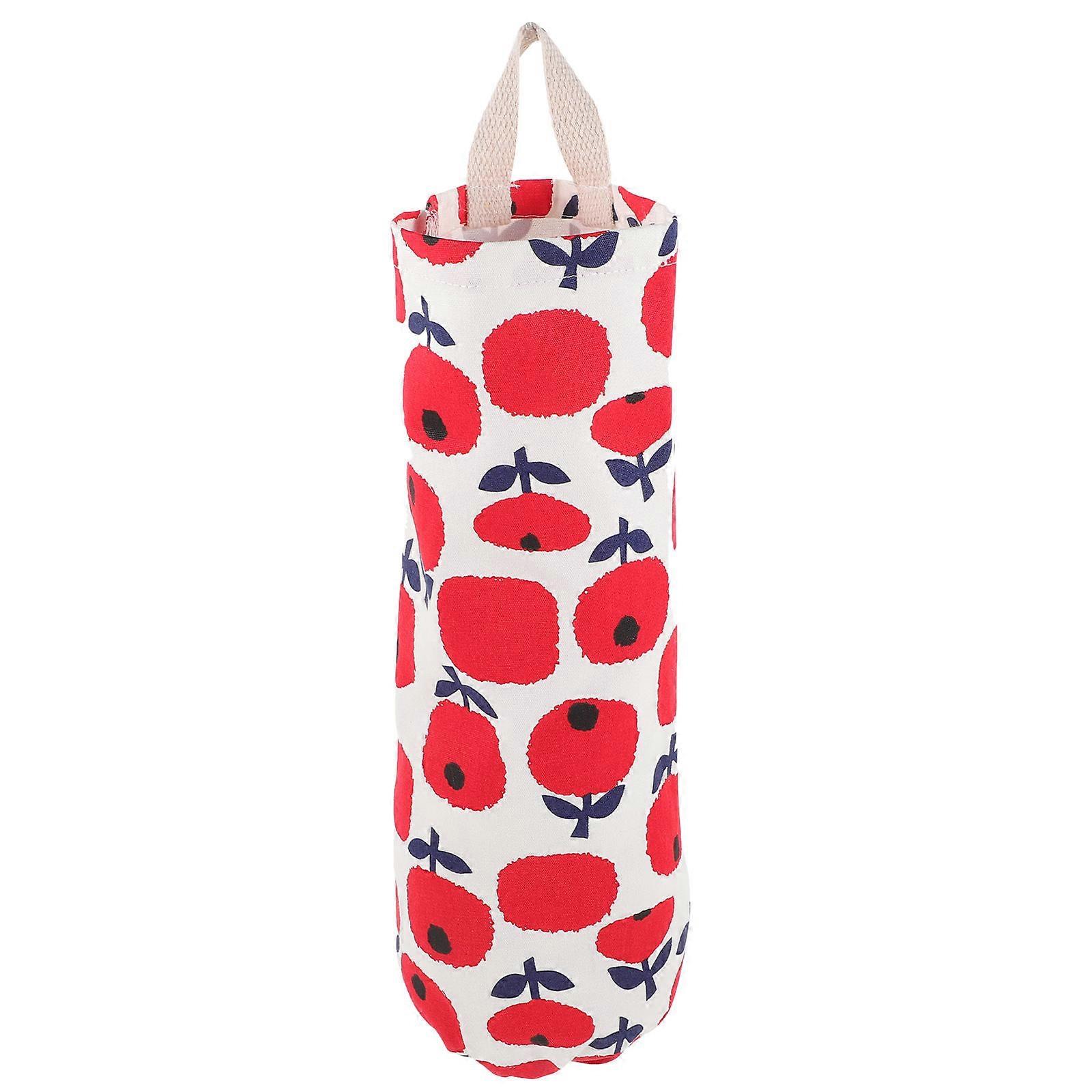 Fabric Garbage Bag Holder with Hanging Design, Reusable Plastic Bag Organizer for Kitchen, Large Capacity Space Saving Home Accessory, Red Apple