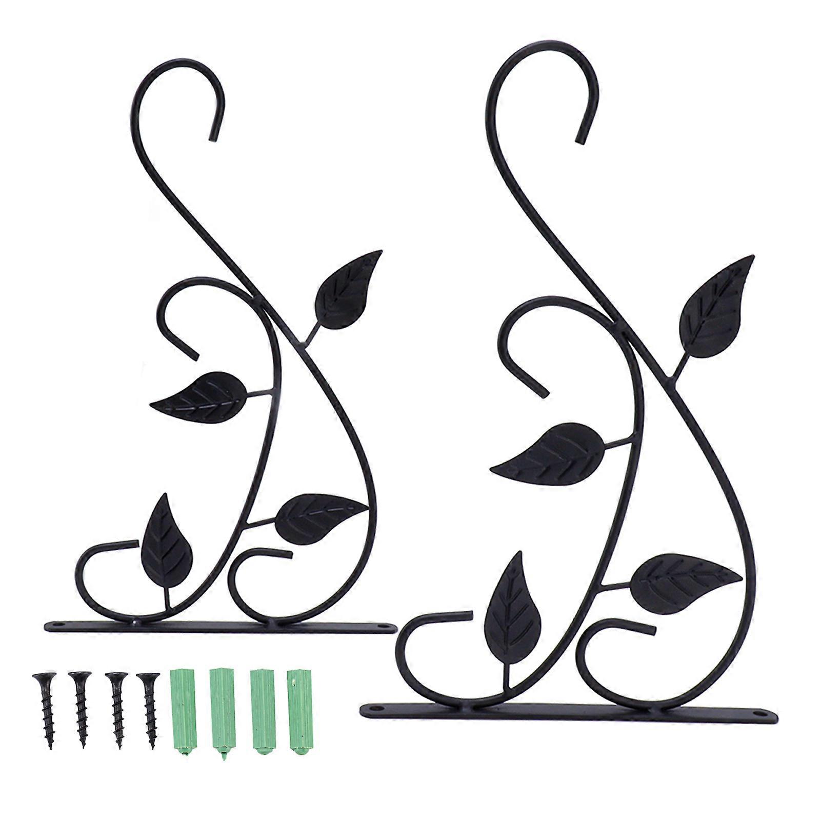 2 Pack Plant Hanger Brackets, Heavy Duty Rust Resistant Durable Iron Hanging Hooks for Outdoor Planters, Black