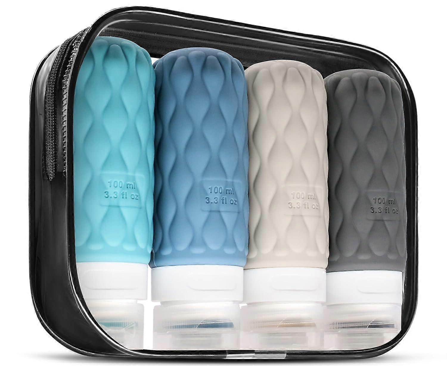 4 Pack Travel Bottles for Toiletries with Labels, 100 ml Silicone