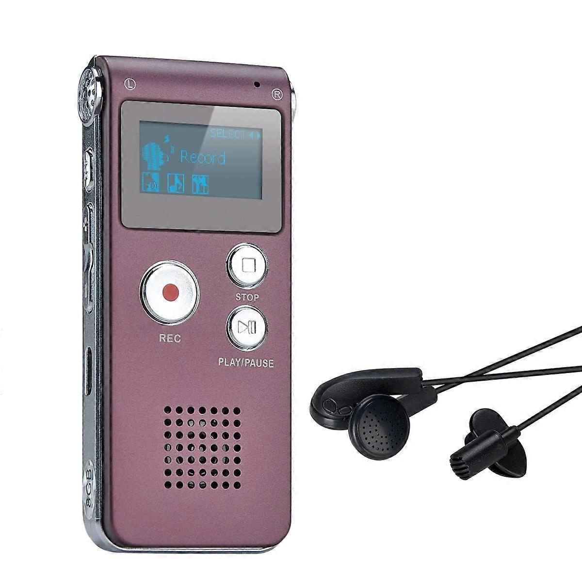 Portable digital voice recorder audio recorder dictaphone LCD recorder MP3 player-8GB (burgundy)
