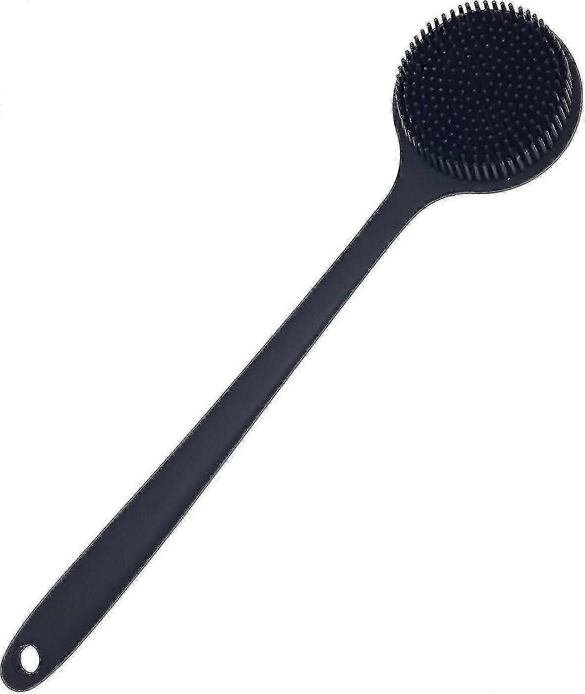 Back Scrubber For Shower Soft Silicone Bath Body Brush With Long Handle, Bpa-free, Hypoallergenic (black)