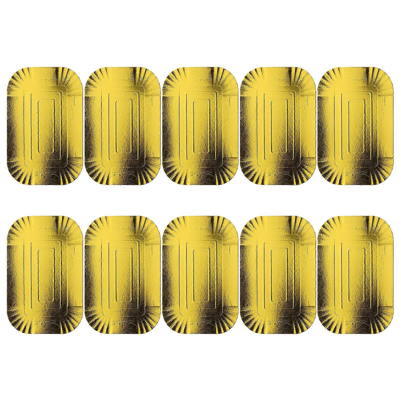 Tableware Dinner Sets Aluminium Foil Paper Plates Rectangular Shape Golden Color for Banquet Hotel 10Set
