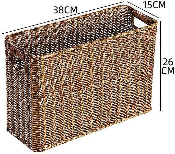 Woven Rattan Magazine Rack with Narrow Rectangular Plastic Storage ...