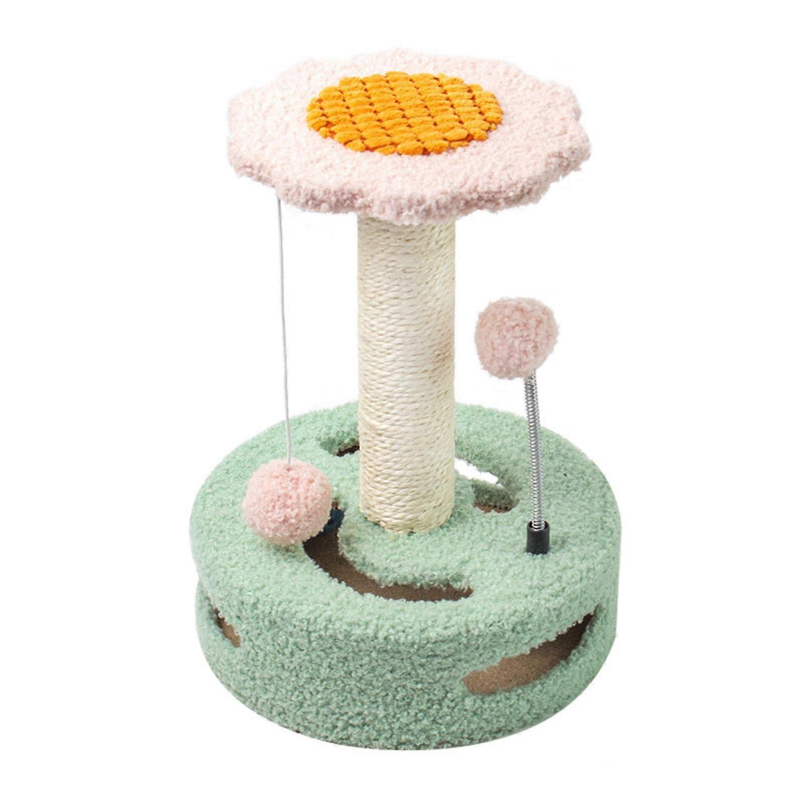 Cat Scratcher Sisal Column With Tracking Balls For Indoor Cats, Sunflower Theme, Robust and Stable, 60cm High