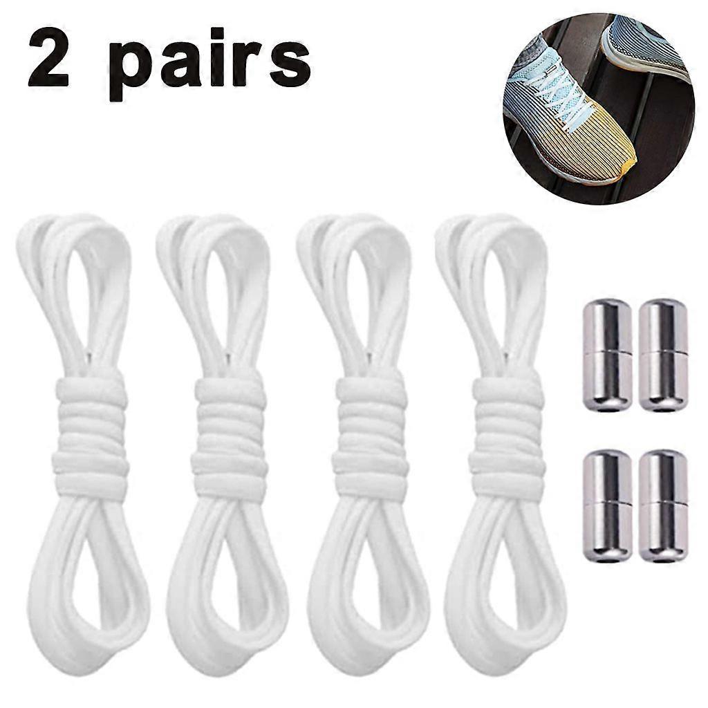 White+Silver Elastic Shoelaces: Quick lacing system with metal buckle