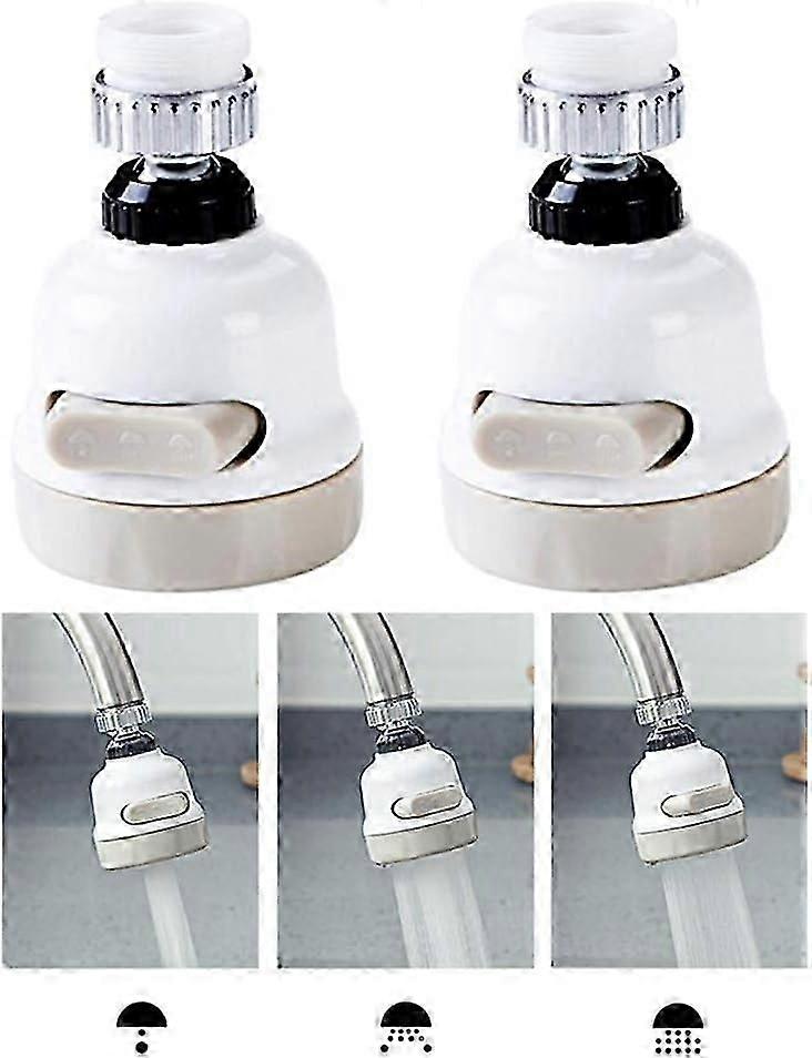 360 Rotatable Water Spray Abs Faucet Spray Head Tap,splash Filter Water Saving Pressurization Nozzle Bubbler, 3 Modes Adjustment (pack Of 2,white)