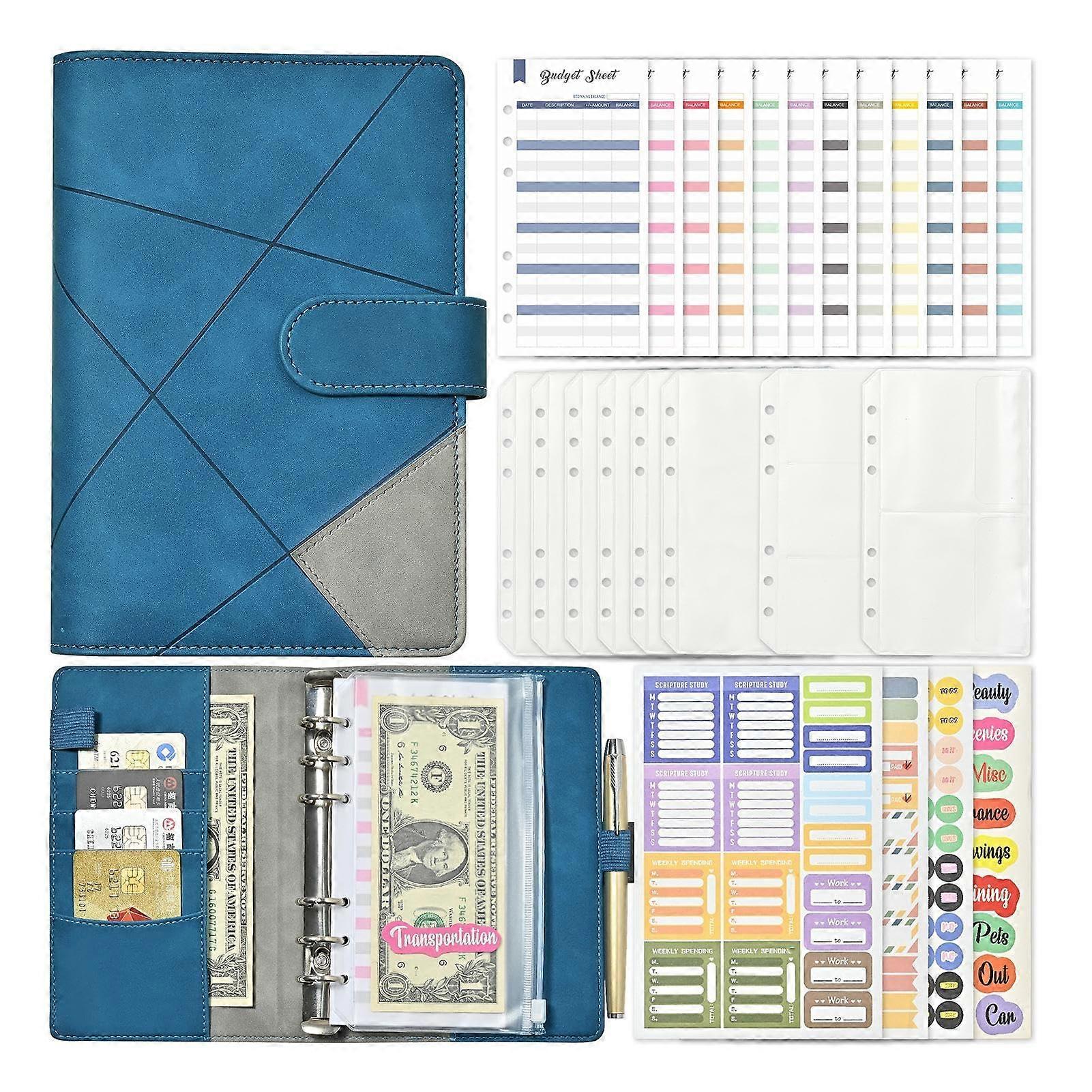 Budget Planner with Money Envelopes  Pack of 25, Money Saving Folder with 6 Rings, Vintage Blue