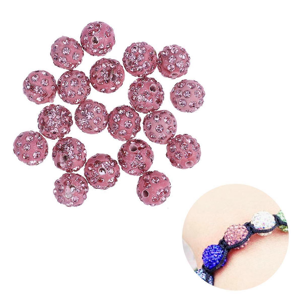 Crafting White Shiny Round Beads Pink 10MM Crystal Rhinestones For Jewelry Making 20Pcs