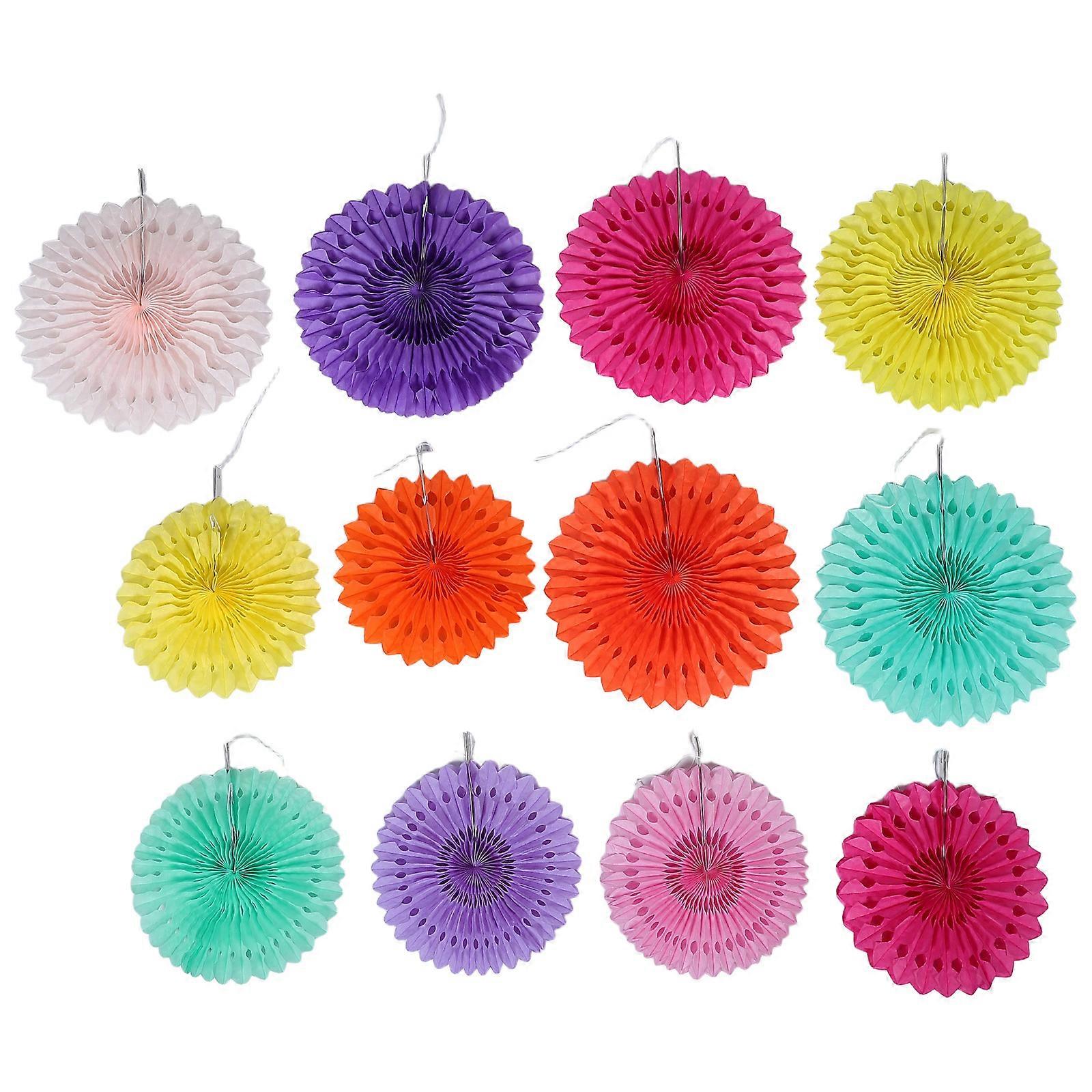 12 Pack Colorful Paper Fans for Birthday, Wedding, Graduation & Anniversary Decorations – Vibrant Hanging Backdrops for Walls and Ceilings
