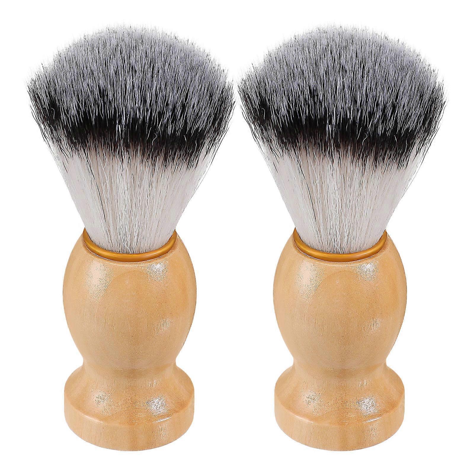 2pcs Wood Handle Shaving Brush Beard Brush Barber Salon Tool