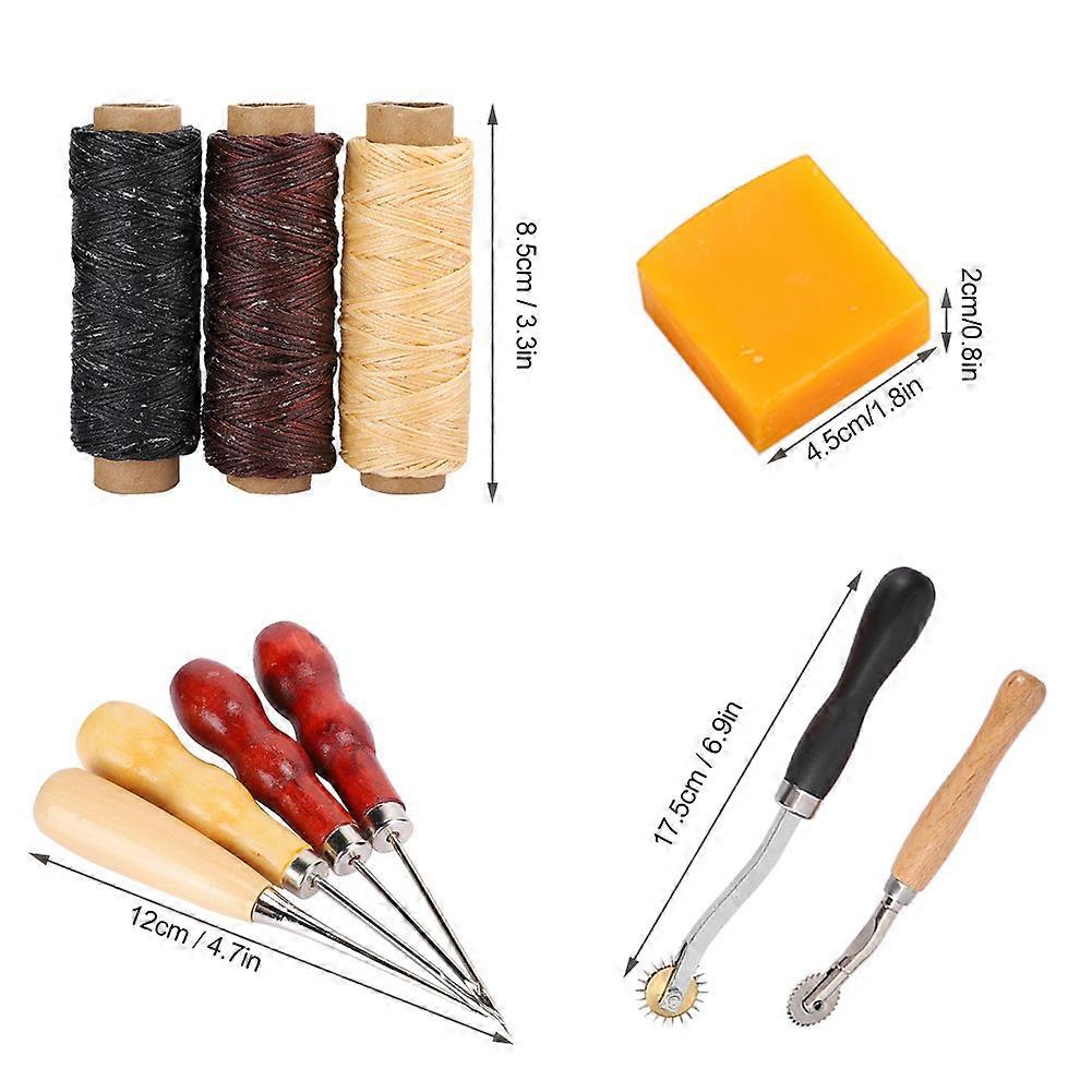 14pcs Leather Hand Sewing DIY Stitching Craft Tool Thimble Scissors Awl Accessory Set
