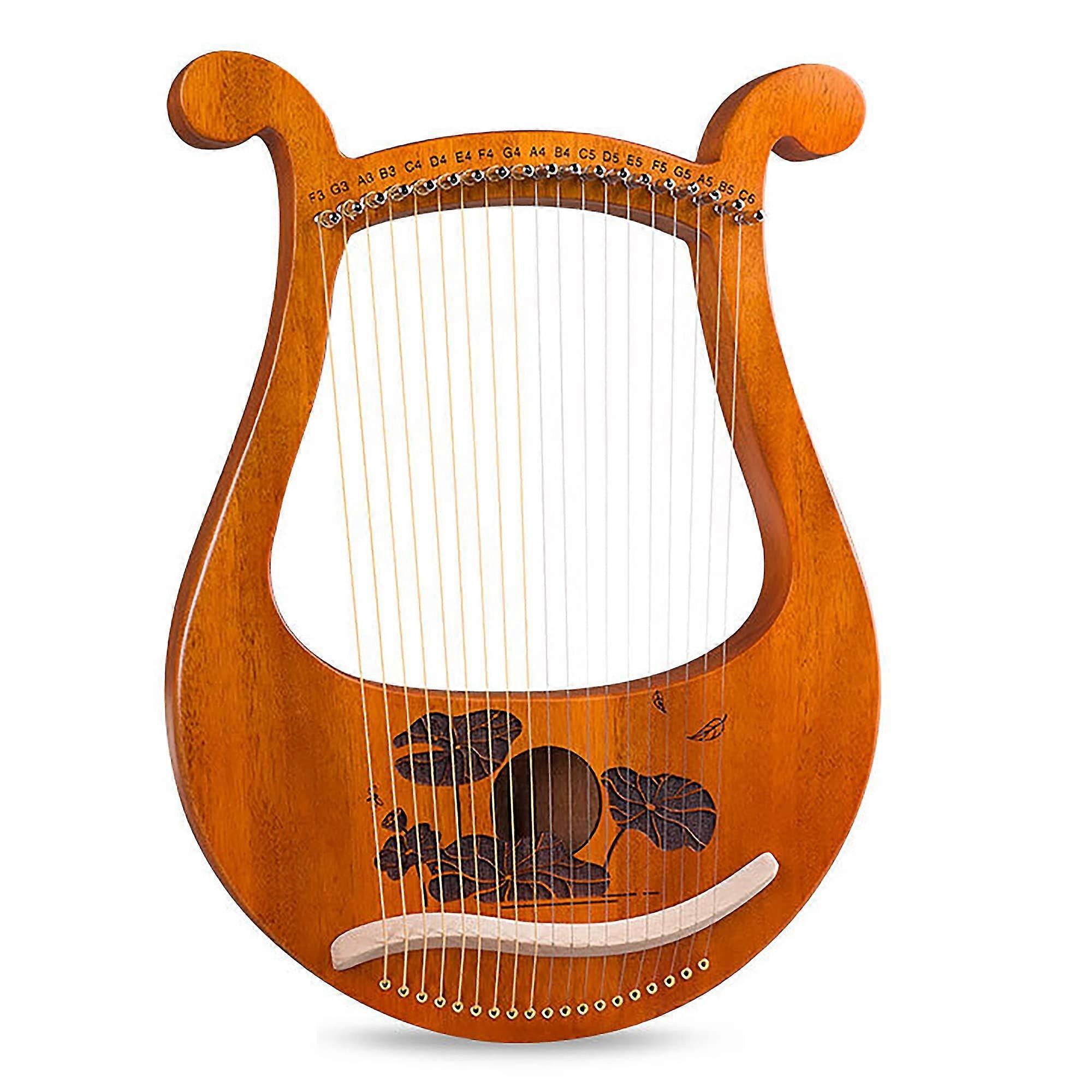 Portable 19 String Lyre Harp with Tuning Key, Carry Bag, Brown (Mahogany) B