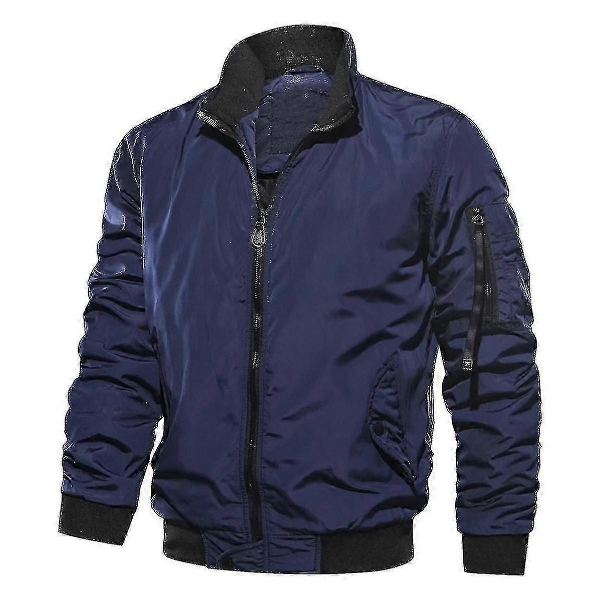 Mens Solid Color Thick Warm Casual Style Bomber Jacket