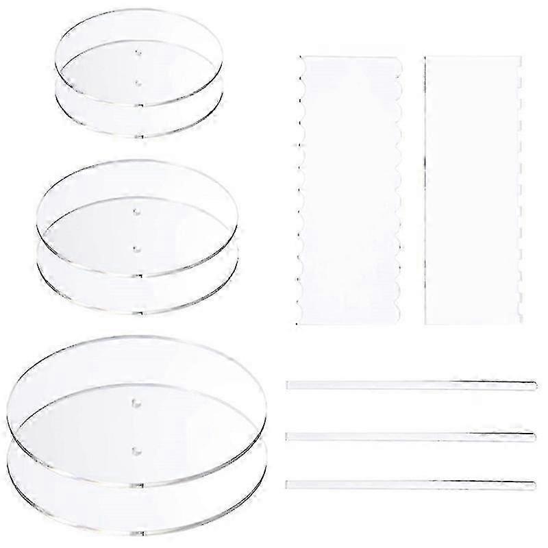 AURA 11pcs Acrylic Cake Disk Set Circle Base Boards Pillar Comb Scraper Dowel Rod