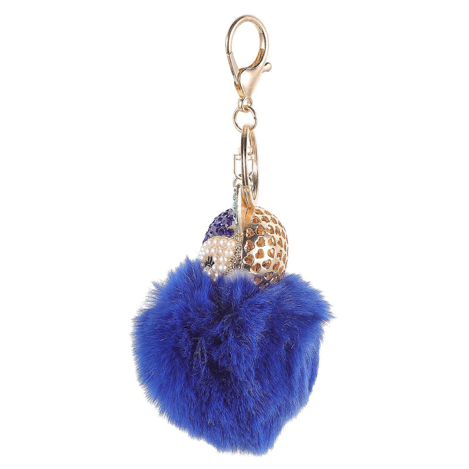 Rhinestones Inlay Fluffy Ball Keychain Blue Elegant Pendant For Car Cellphone Zinc Alloy Material 14.00X8.00X8.00CM 1Pack