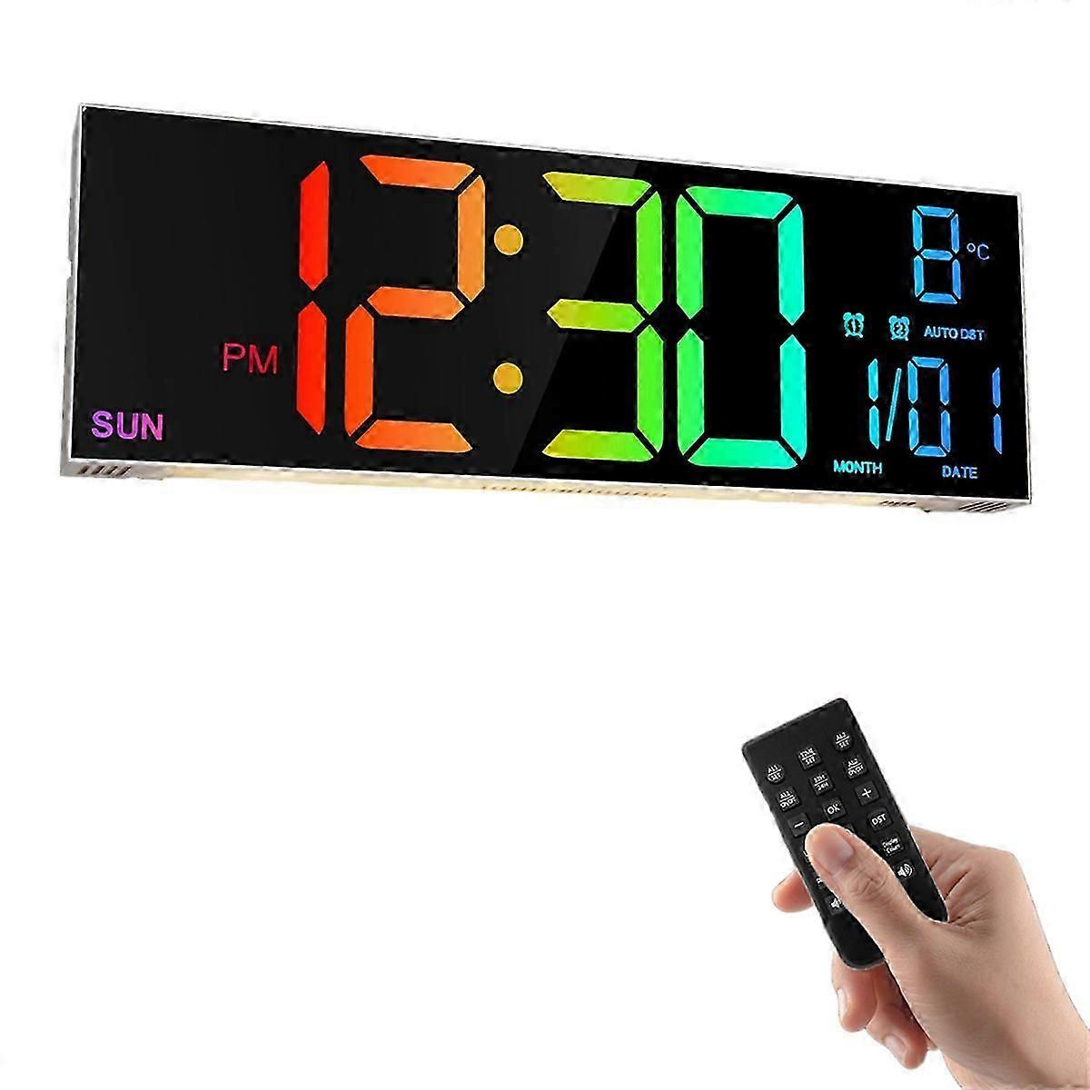 16.2in Large Digital Wall Clock with Remote Control, Temperature/Night Light Clocks for Living Room