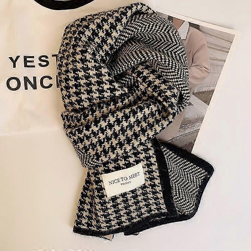 Women'S Thousand Bird Checker Knitted Scarf For Autumn And Winter Warmth Scarf