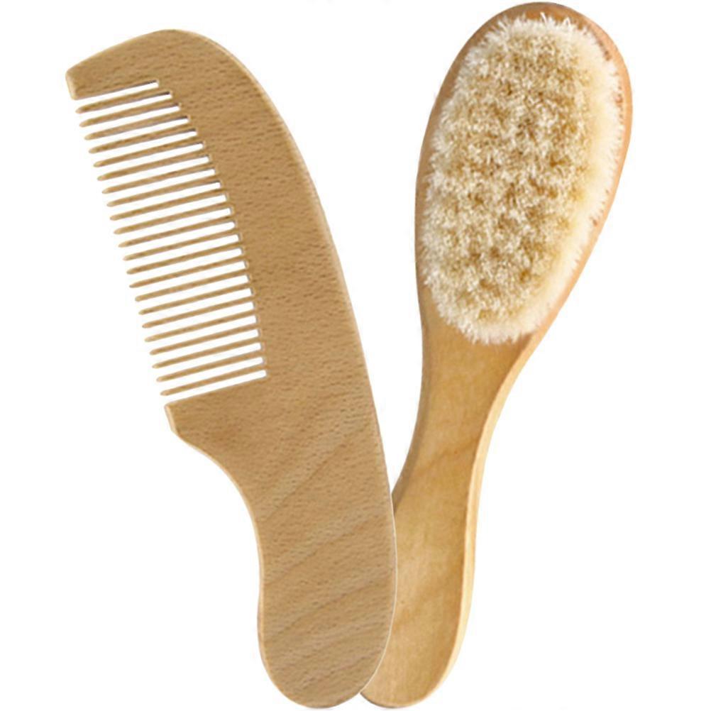 Baby Hair Brush Set with Natural Wool Bristles for Newborns Beige Color Lightweight and Portable for Home Use