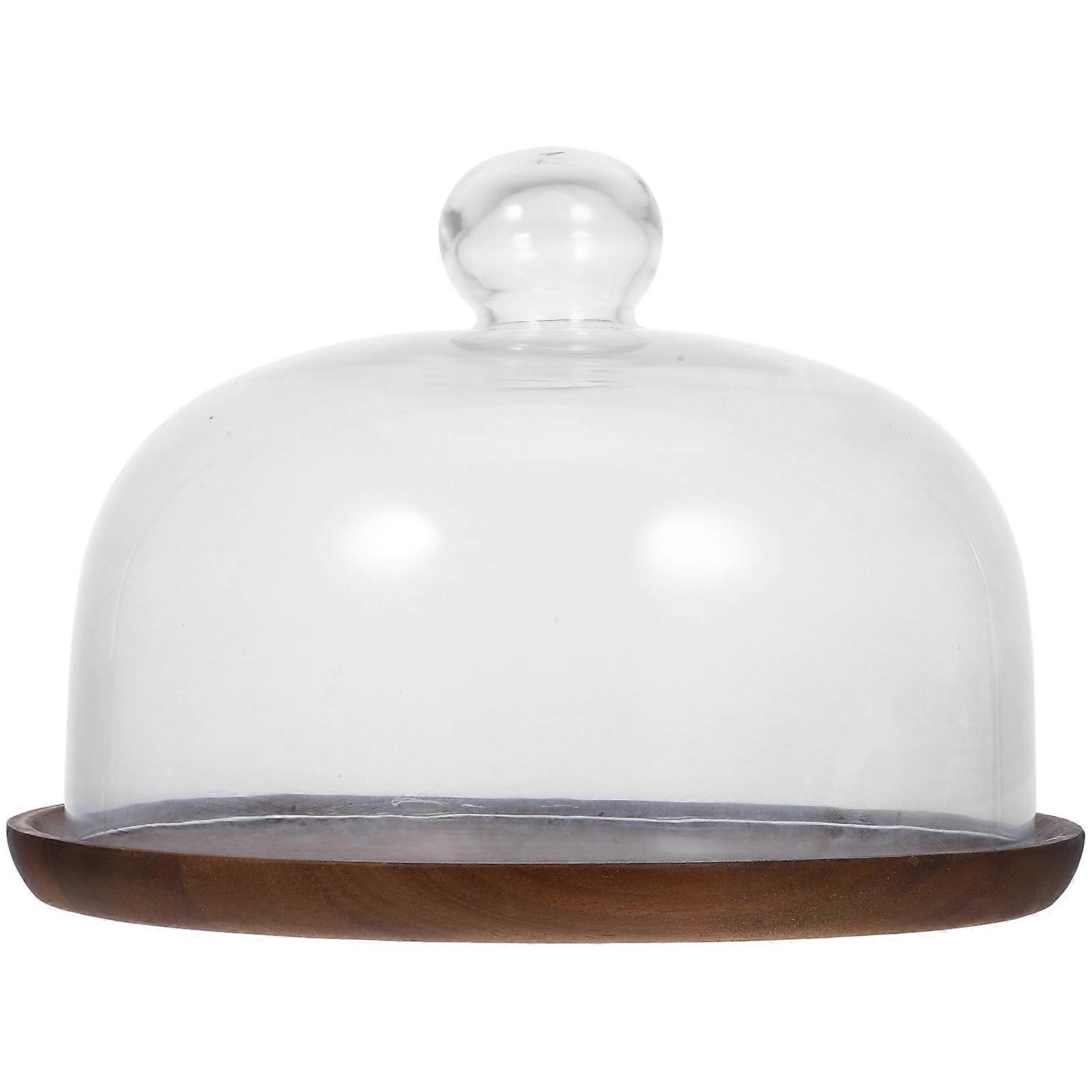 Wooden Cake Tray with Glass Dome for Storage Use Multi Elegant and Delicate 7.5 inches