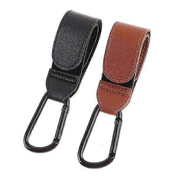 PU Leather Stroller Bag Stroller Hook Stroller Rotate 360 Degrees Rotatable Hook (black+brown)(2pcs)