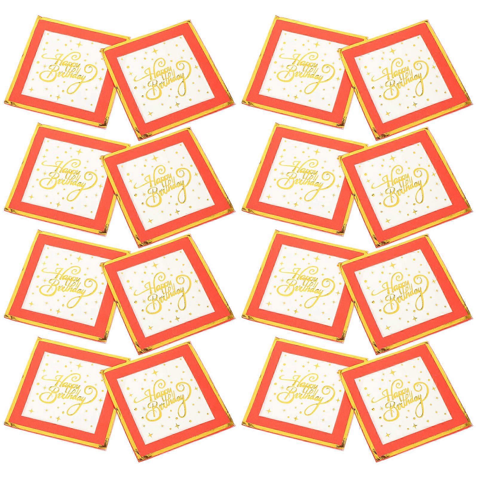 مناديل مناديل مطبوعة لحفلة عيد ميلاد سعيد 16 قطعة أحمر مادة صديقة للبيئة لأحداث مهرجان أعياد الميلاد 33x33x0.1 سم