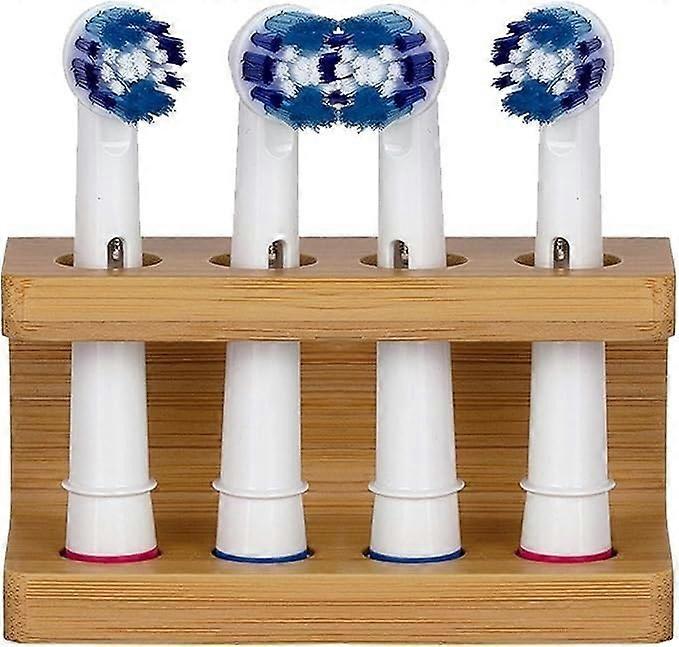 Electric Toothbrush Head Holder, 4 Slot Bamboo Bathroom Stand, Mini Portable, Durable, Non-Slip Design Compatible with Various Models