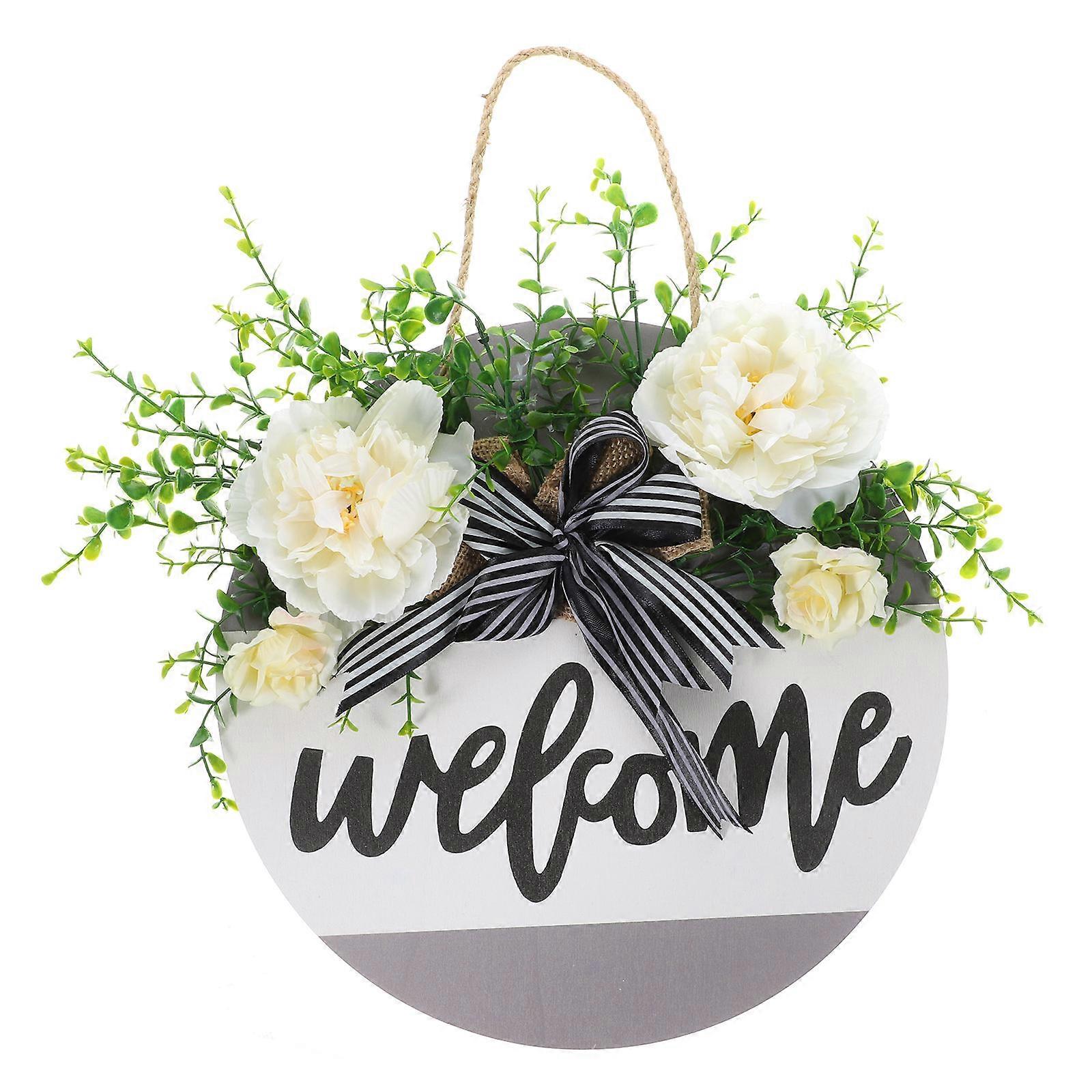 Welcome Sign with Artificial Decor Made of Wood for Home Decor Multi Color 10.5 Inches