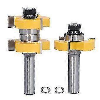 2-Piece T Shape 3 Teeth Woodworking Milling Cutter Set - 1/2in Shank Tongue & Groove Router Bits with Bearings