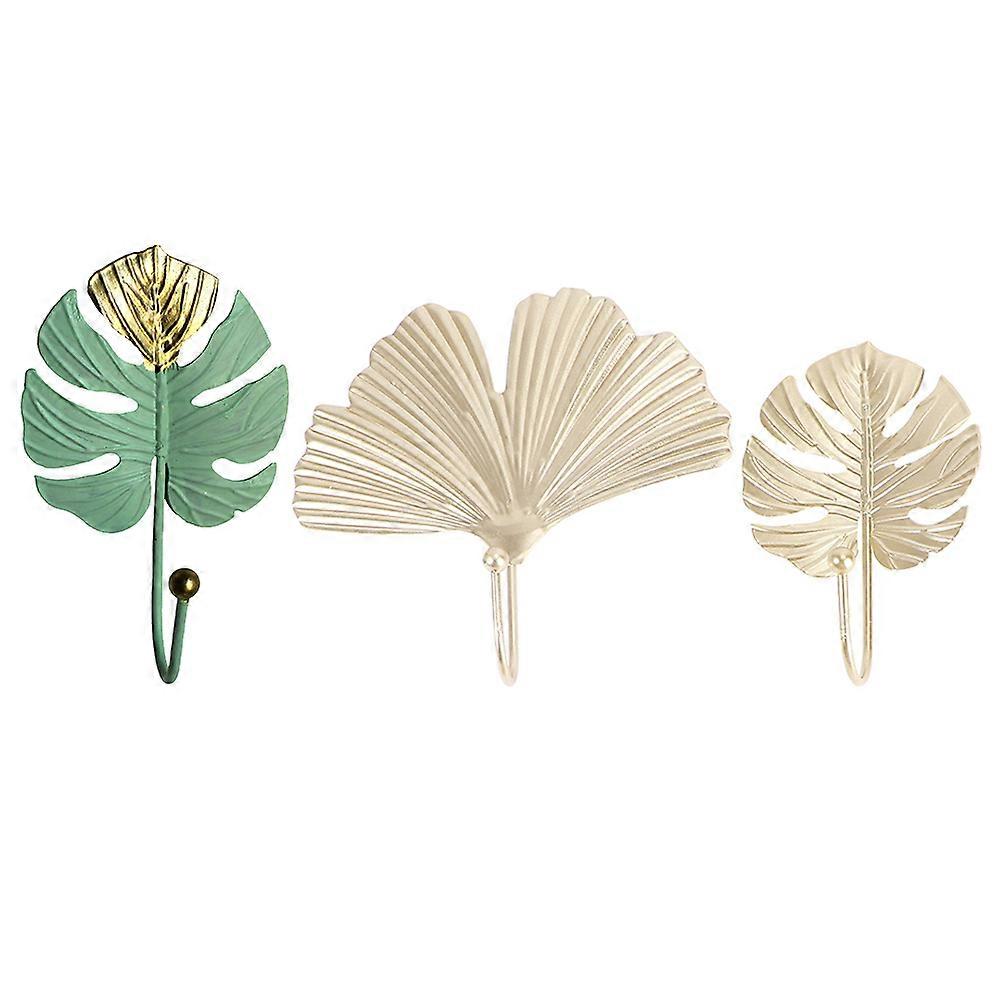 Leaf Shape Hook Iron Wall Hook for Storage Use 3Pcs Decorative Hooks