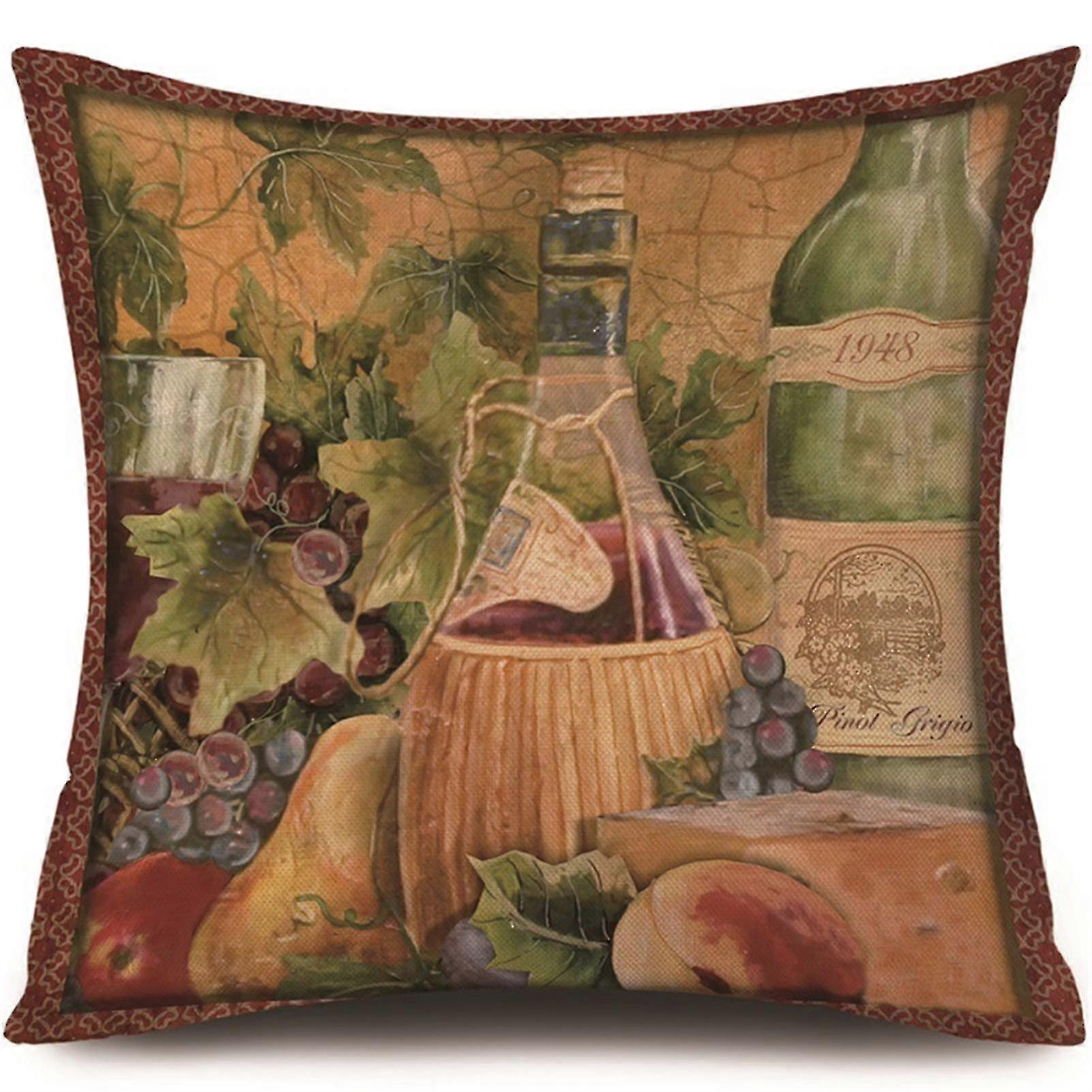 Vintage printed linen square sofa pillowcase, 45*45 cm, Breathable and durable, Invisible zipper