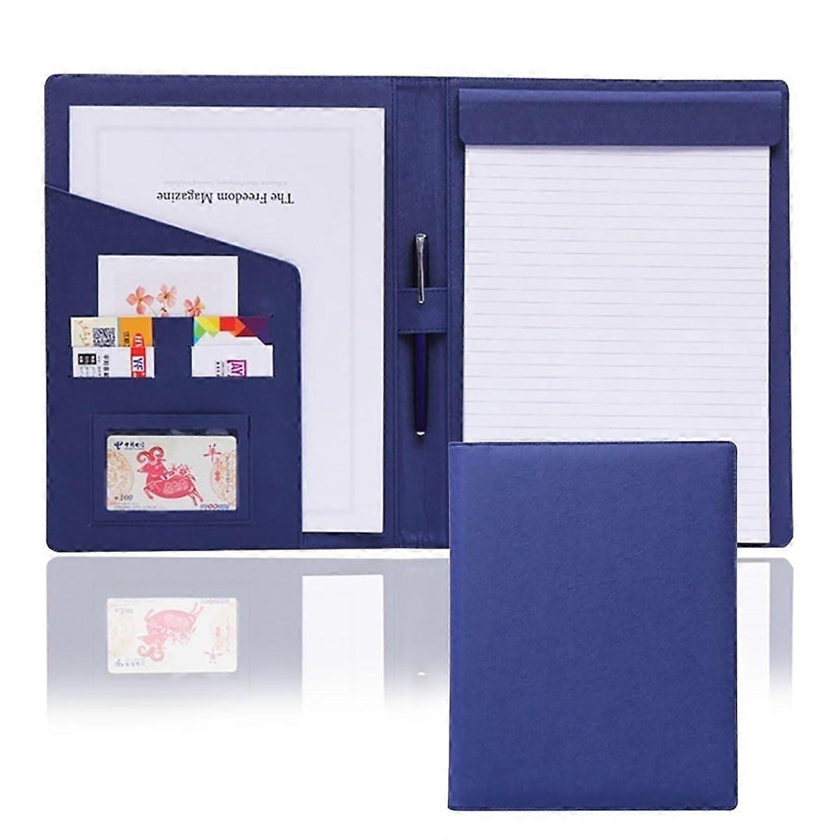 Folder Organiser Padfolio  Leather Portfolio for A4 Notepad Holder (Blue)